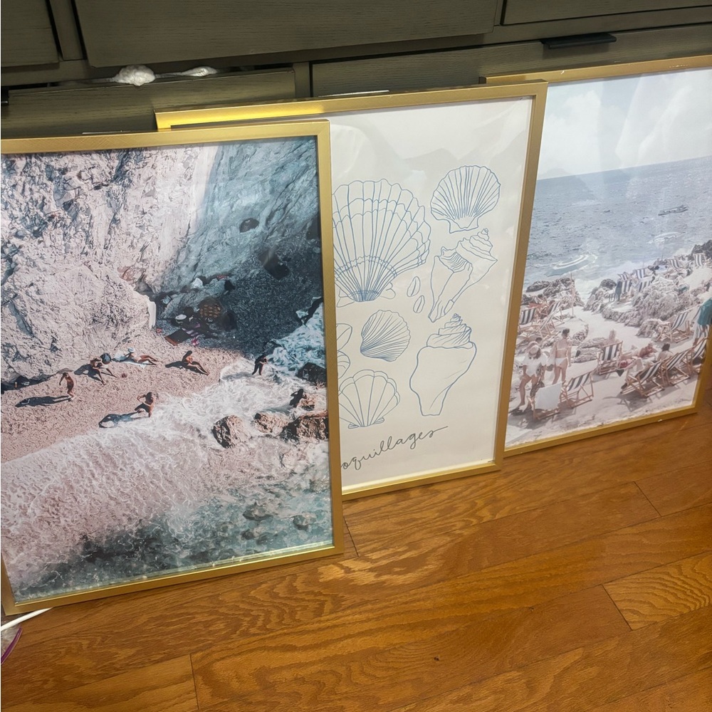 Set of Three Gold Framed Beach Art Prints
